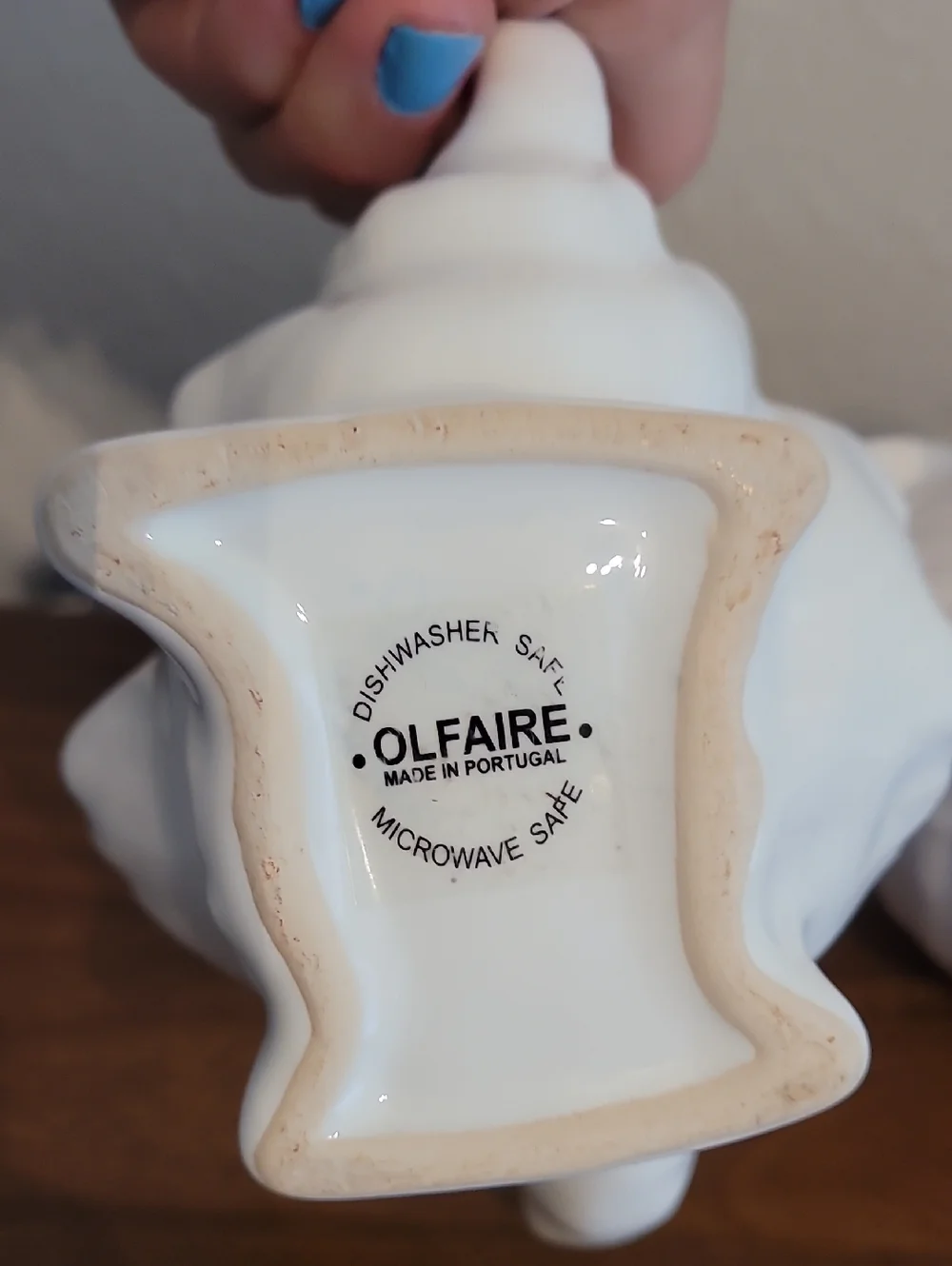 Olfaire White Ceramic Conch Shell Creamer & Sugar Set Coastal Nautical Portugal